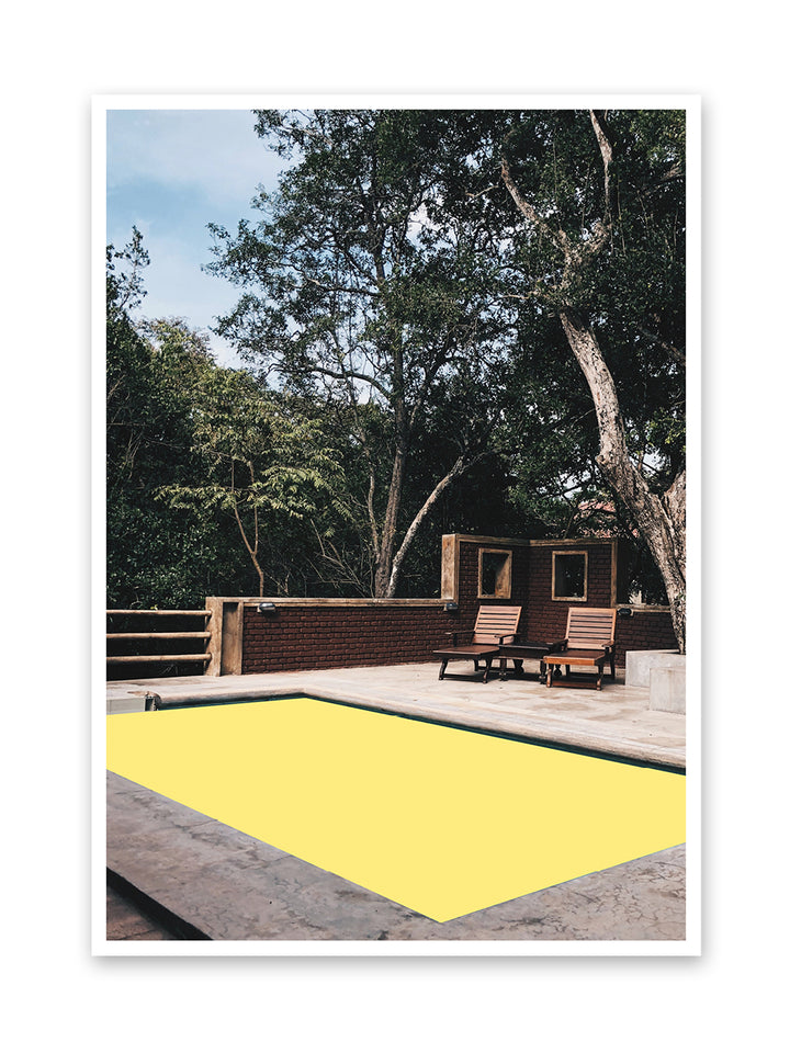 Yellow colour blocked pool scene